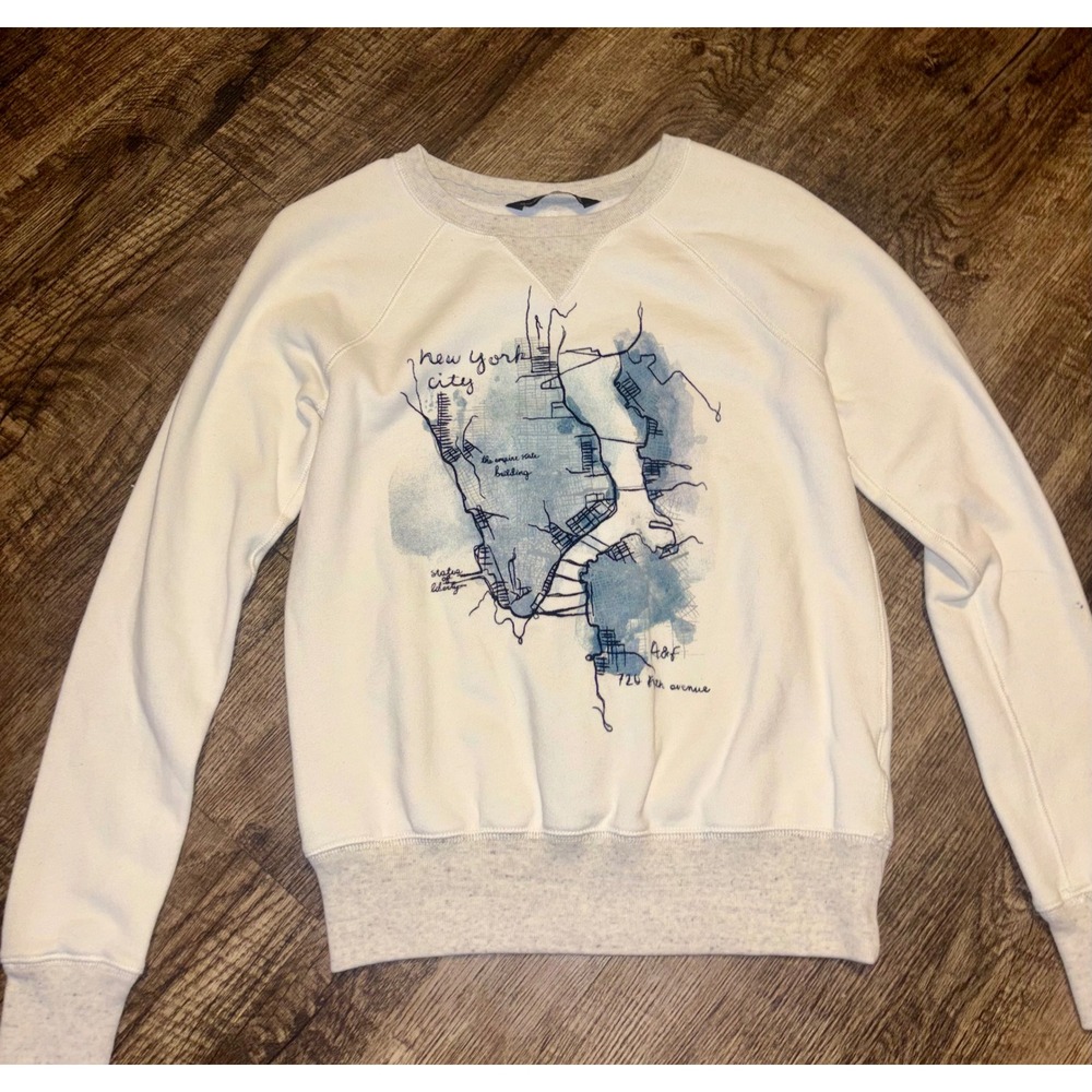 Abercrombie & Fitch New York City Graphic Sweatshirt Cream Blue XS Raglan